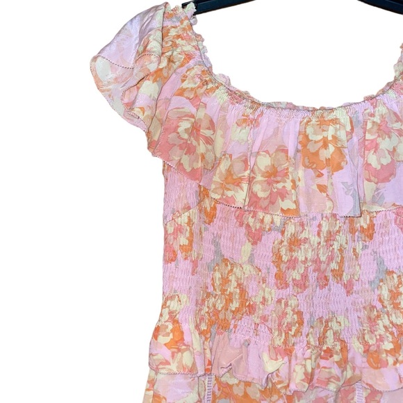 ASTR The Label Riviera Floral Off Shoulder Dress in Pink Papaya - Picture 7 of 12